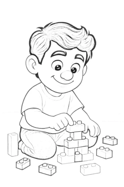 Playing with Legos Coloring Page